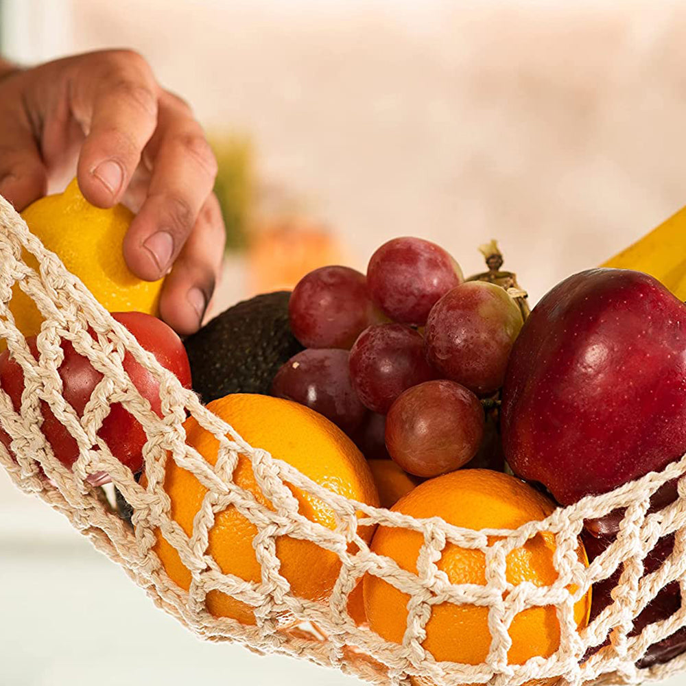 2pcs Woven Fruit Hammock Holder Cotton Under Cabinet Hanging Net Basket