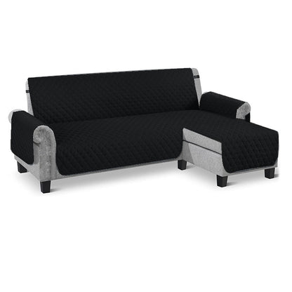 Set of Waterproof Reversible L Shaped Sofa Cover Sectional Couch Chaise Lounge Covers - Black