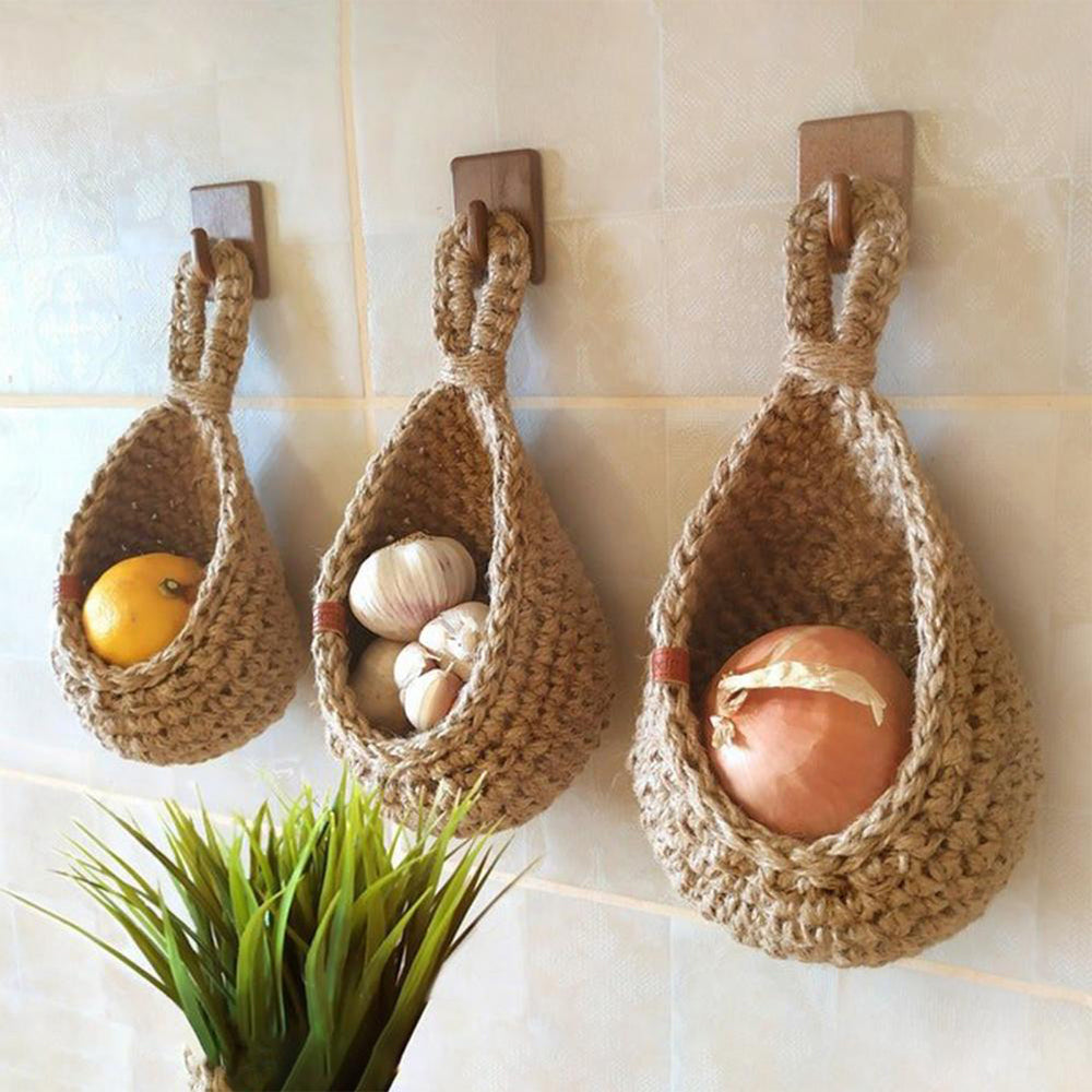 Boho Handwoven Hanging Wall Vegetable Fruit Baskets