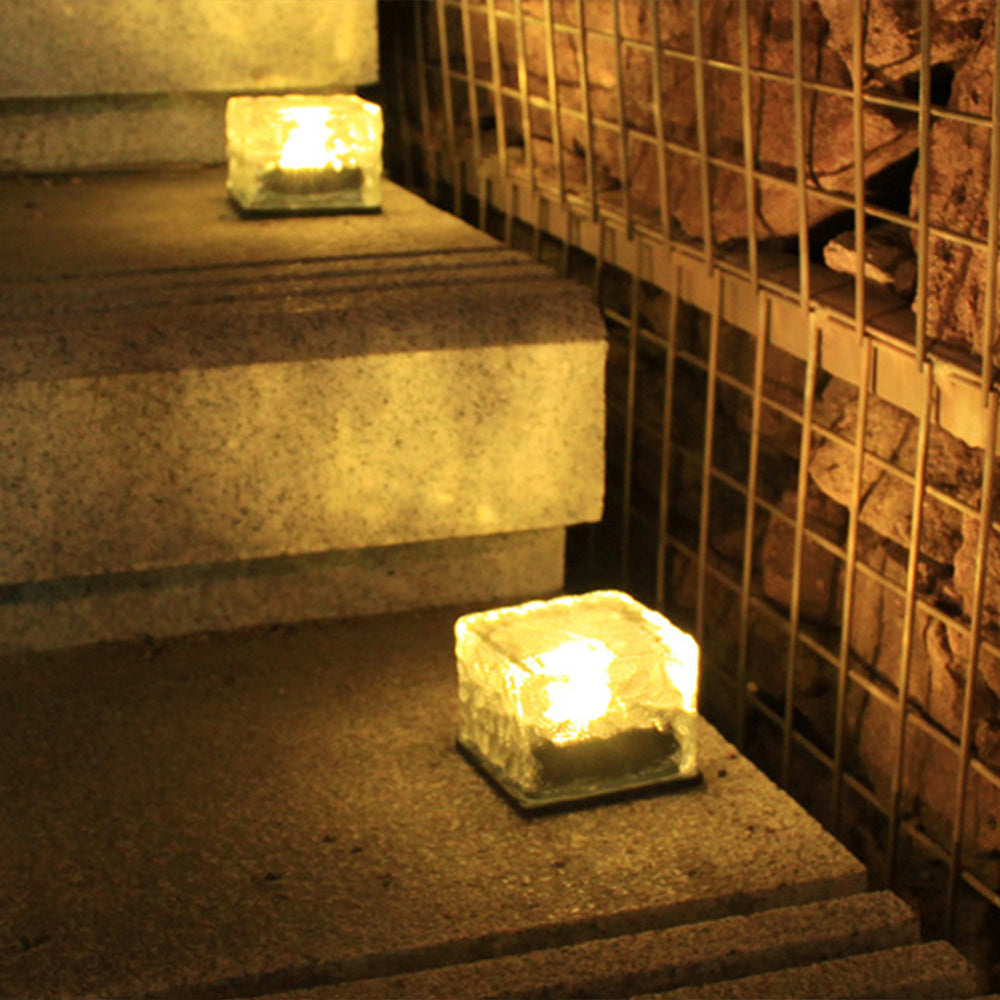 2Pcs Solar LED Ice Cube Floor Tile Ground Lamp Lawn Lamp