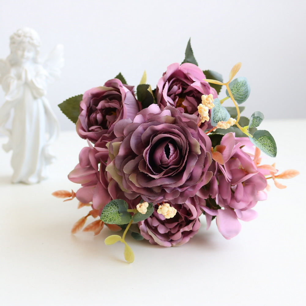 Artificial Peonies Flower Roses Flowers Silk Flowers Bouquet Decor-Purple