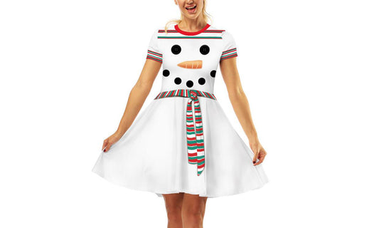 Christmas Printed Short Sleeve Dress
