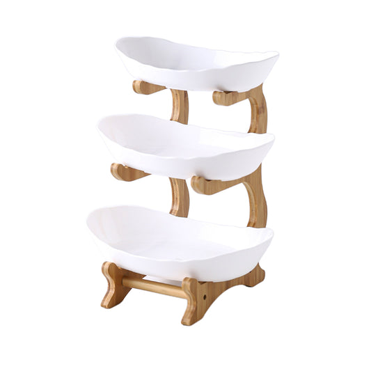 3-Tier Plastic Fruit Plate Wooden Frame