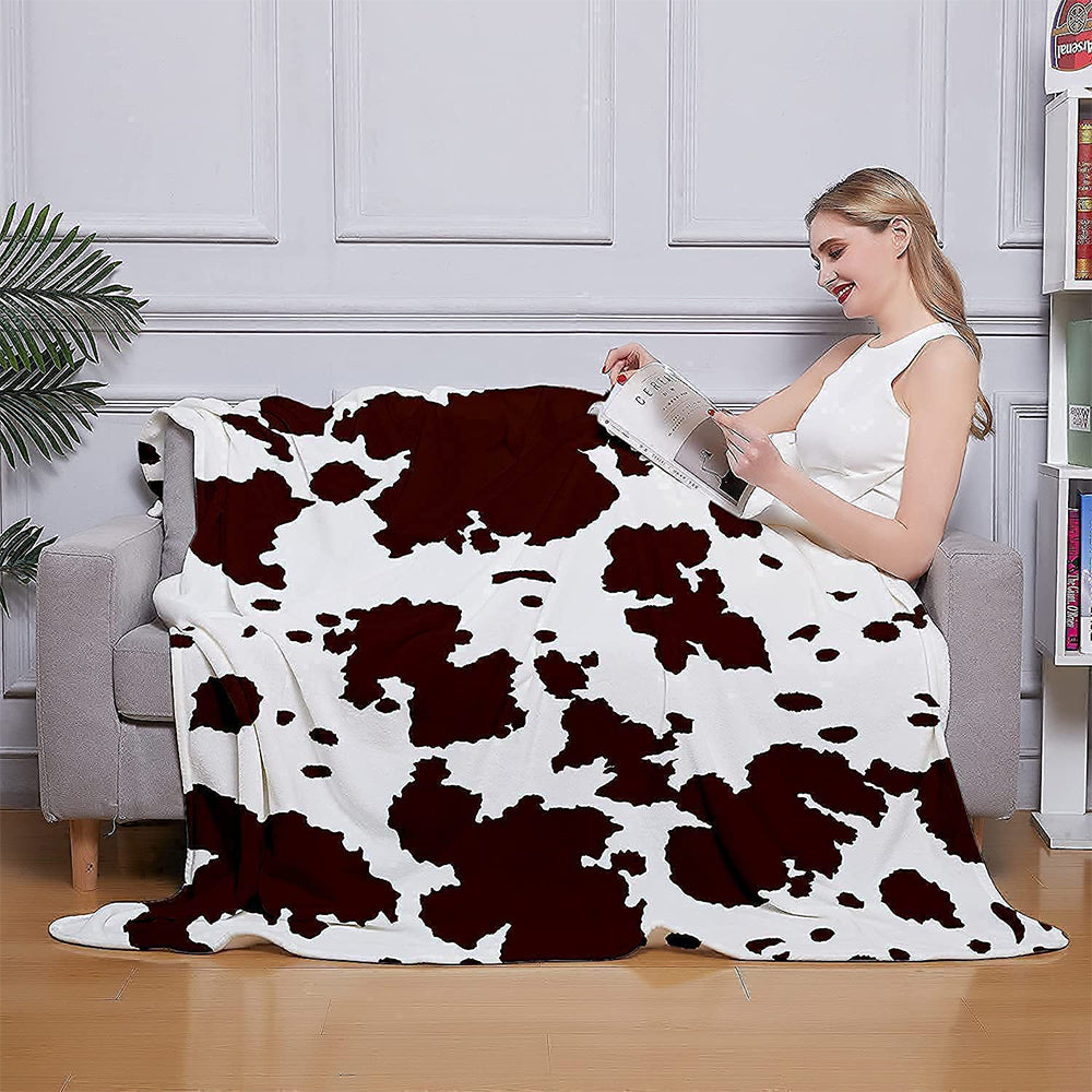 Cow Print Blanket Bed Cow Throws Blanket Lightweight Fleece Blanket-Brown