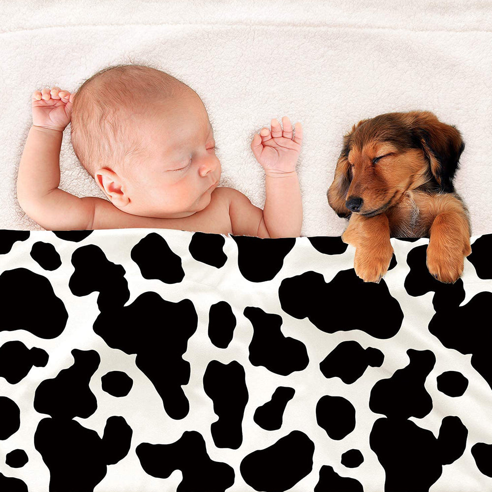 Cow Print Blanket Bed Cow Throws Blanket Lightweight Fleece Blanket-Black