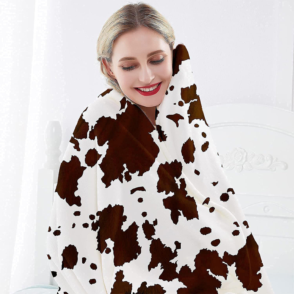 Cow Print Blanket Bed Cow Throws Blanket Lightweight Fleece Blanket-Brown