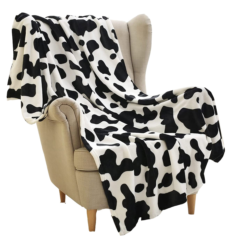 Cow Print Blanket Bed Cow Throws Blanket Lightweight Fleece Blanket-Black