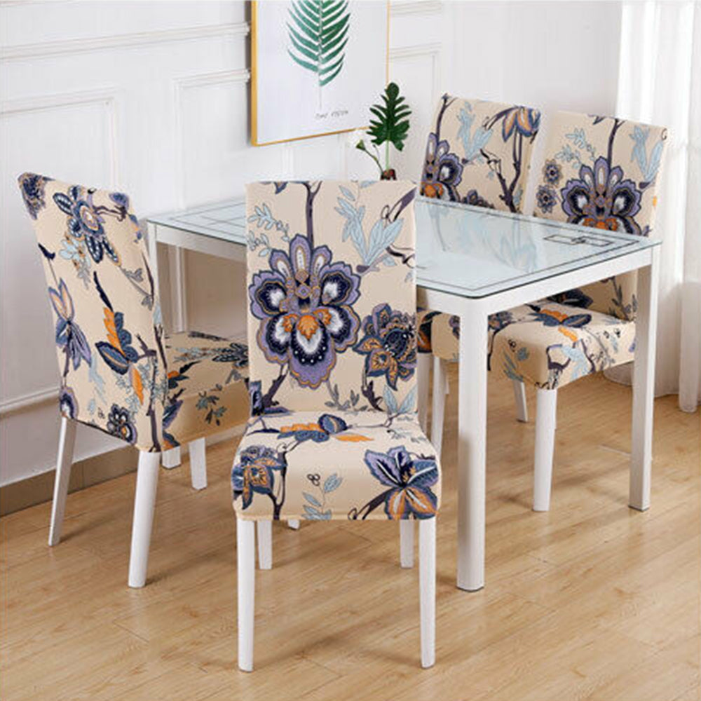 4Pcs Chair Cover Dining Elastic Spandex Anti-dirty Chair Covers-Navy Flower