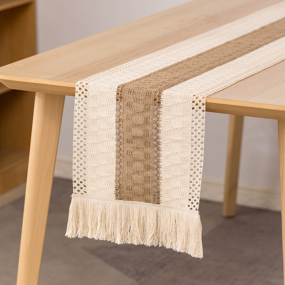 Macrame Table Runners with Tassels Natural Burlap Cotton Table Flag