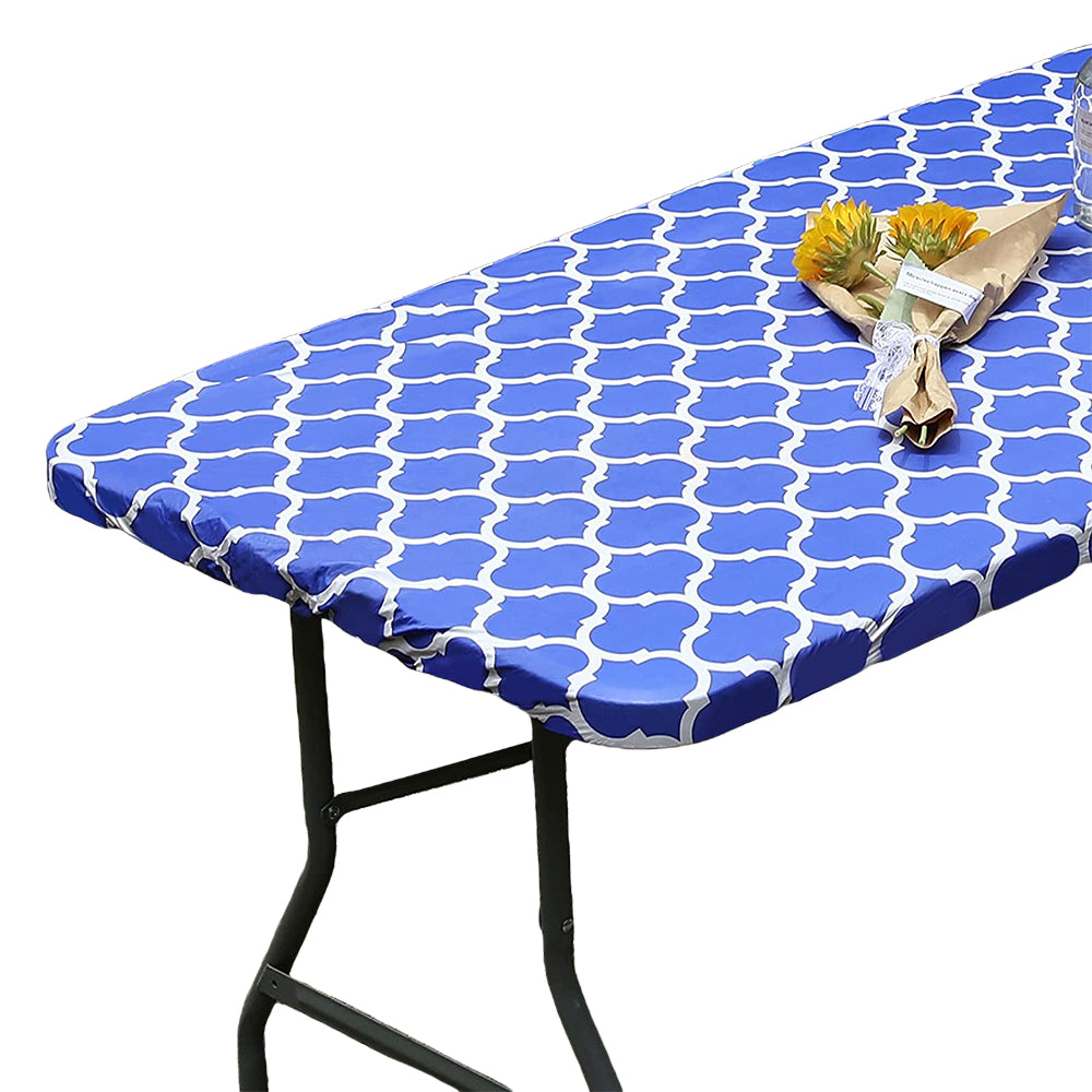 Moroccan Rectangular Fitted Plastic Tablecloth-Blue