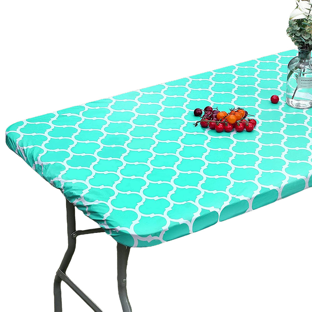 Moroccan Rectangular Fitted Plastic Tablecloth-Green