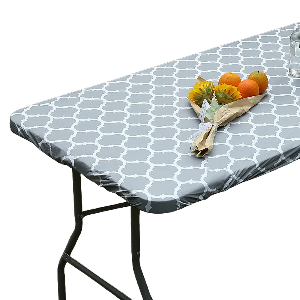 Moroccan Rectangular Fitted Plastic Tablecloth-Grey