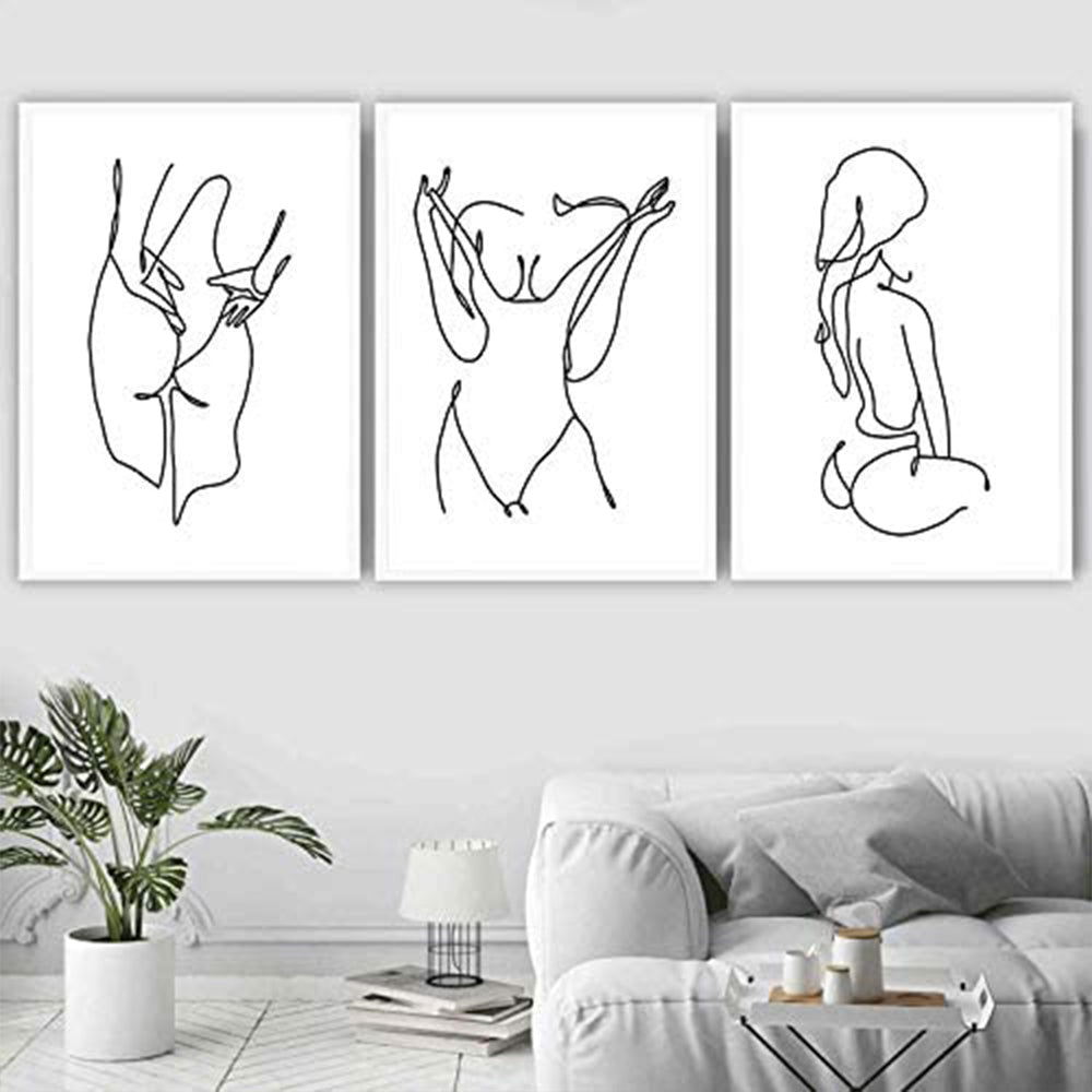 3Pcs Line Art Prints Abstract Figure Printing Canvas Modern Wall Art Home Decor