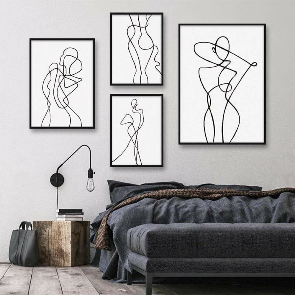 4Pcs Line Art Prints Abstract Figure Printing Canvas Modern Wall Art Home Decor