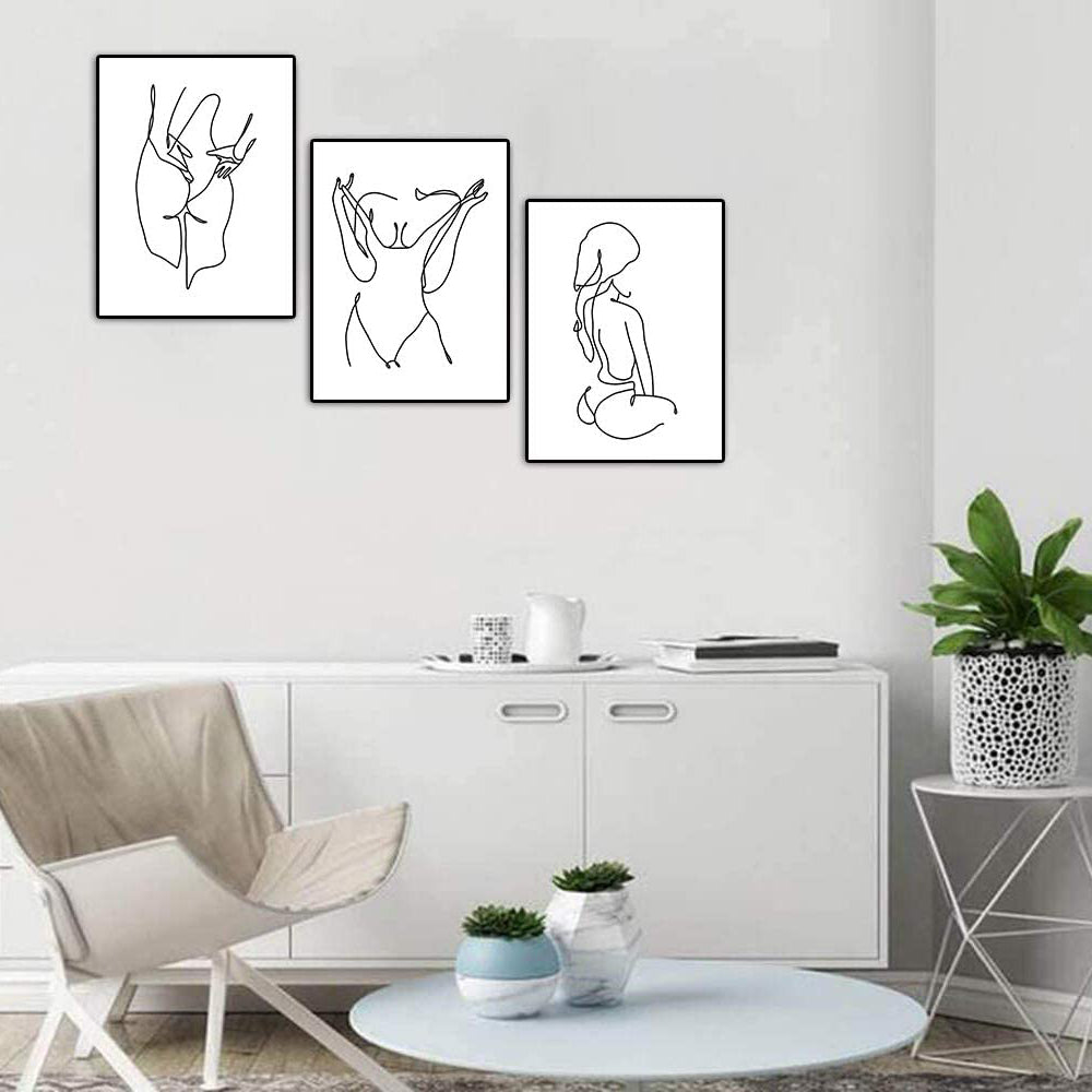 3Pcs Line Art Prints Abstract Figure Printing Canvas Modern Wall Art Home Decor