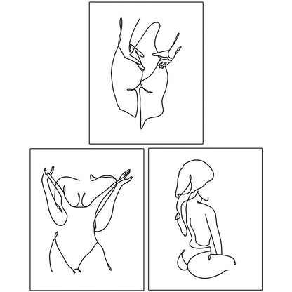 3Pcs Line Art Prints Abstract Figure Printing Canvas Modern Wall Art Home Decor