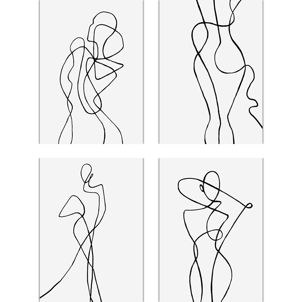 4Pcs Line Art Prints Abstract Figure Printing Canvas Modern Wall Art Home Decor