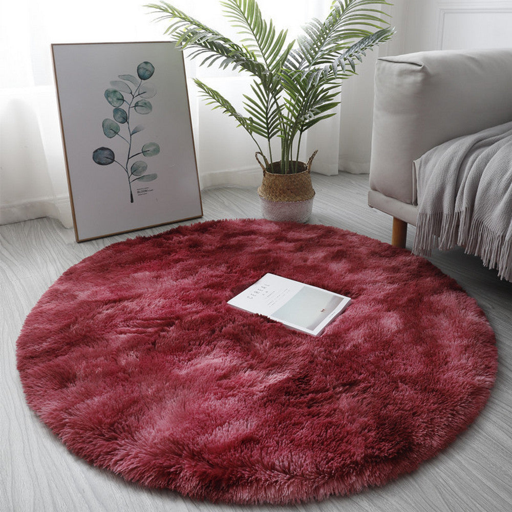 Tie Dyed Plush Round Floor Rug-Red