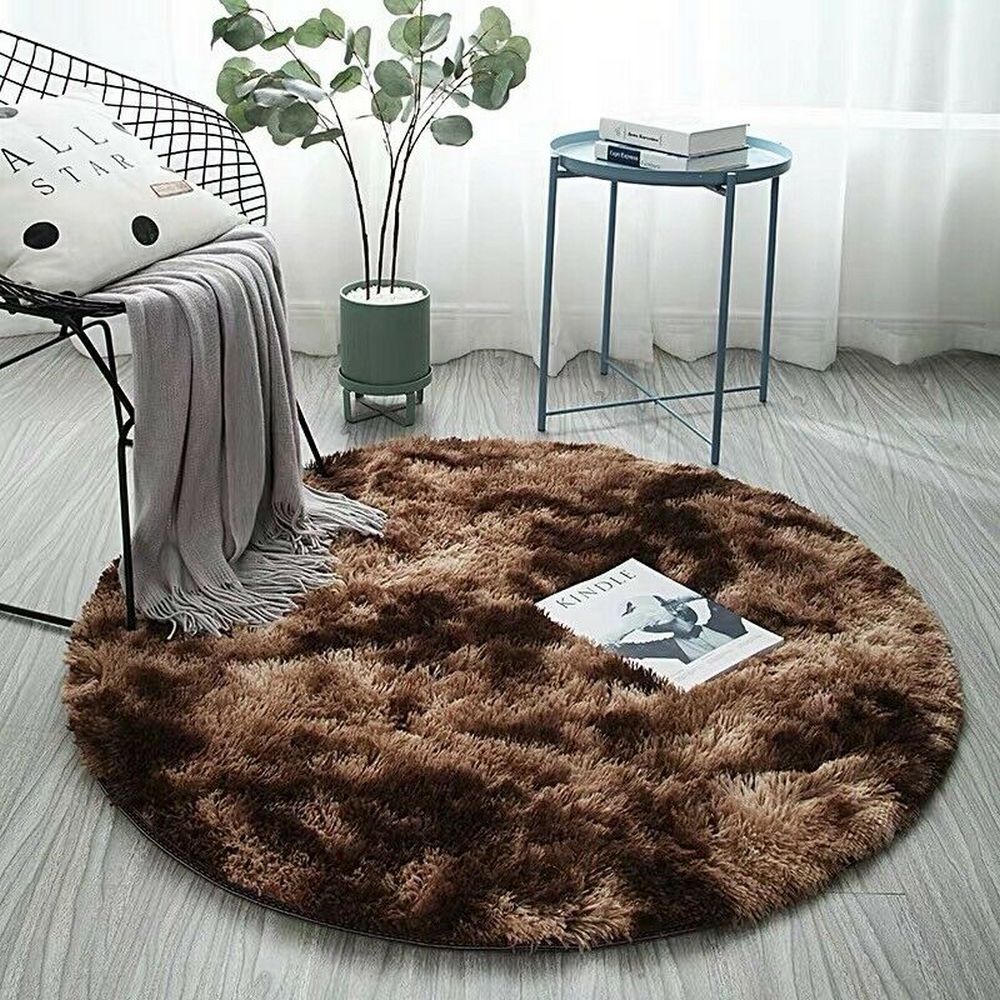 Tie Dyed Plush Round Floor Rug-Coffee