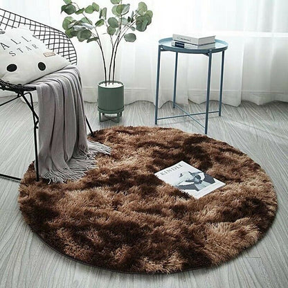 Tie Dyed Plush Round Floor Rug-Coffee