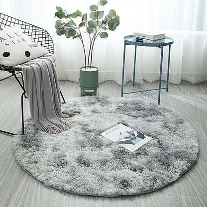 Tie Dyed Plush Round Floor Rug-Grey