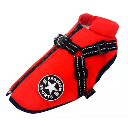 Waterproof Warm Winter Dog Harness Coat-Red