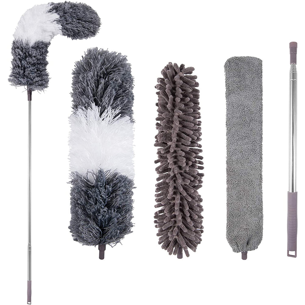 4pcs Set Microfiber Duster with Extension Pole and Reusable Bendable Dusters