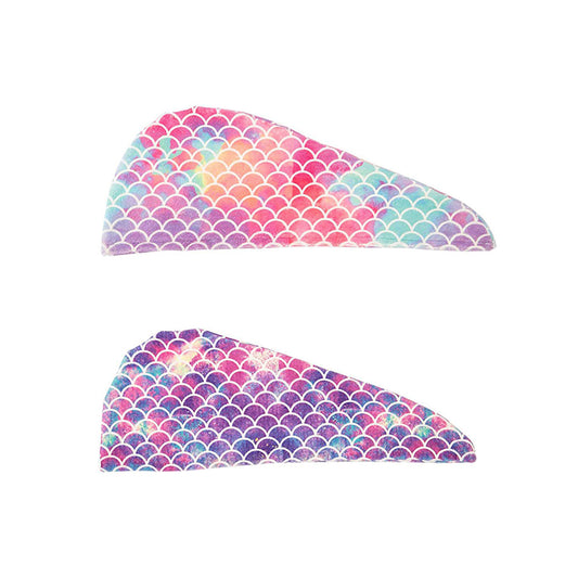 2Pcs Super Absorbent Microfiber Hair Towels with Button Bath Shower Cap-Yellow&Purple