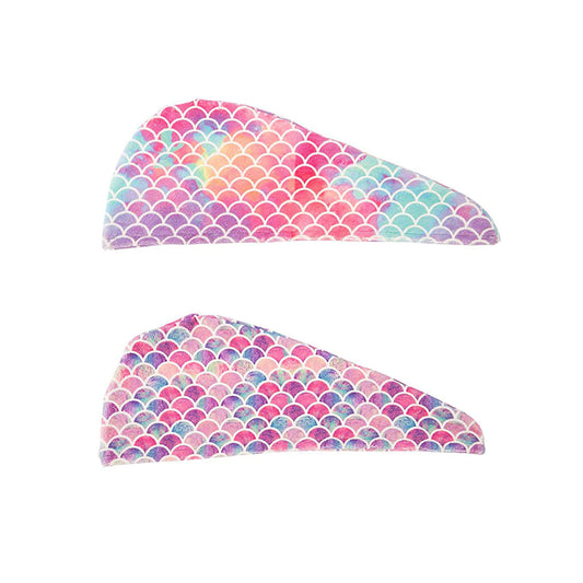 2Pcs Super Absorbent Microfiber Hair Towels with Button Bath Shower Cap-Yellow&pink