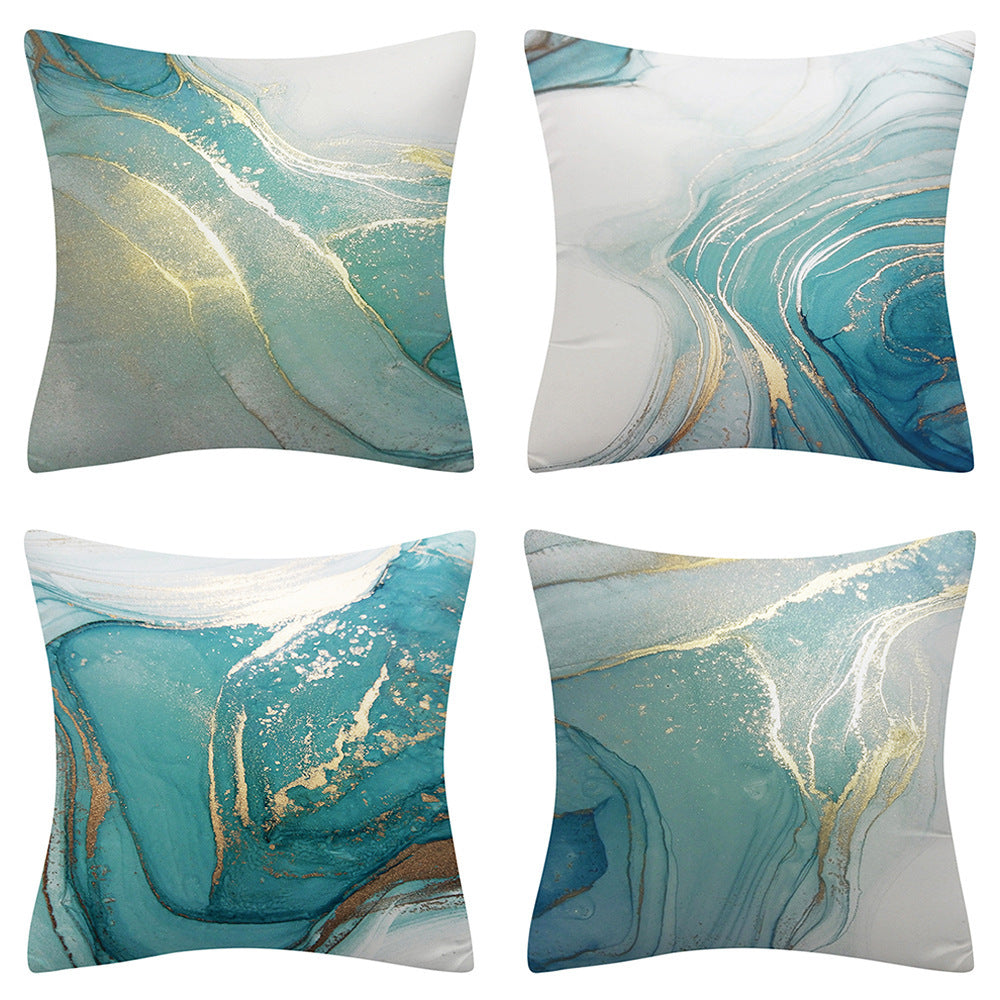 4-Pack Luxury Marble Texture Turquoise and Gold Silver Pillow Covers