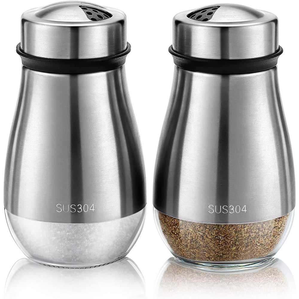 2pcs 304 Stainless Steel Salt and Pepper Shakers Set with Adjustable Pour Holes