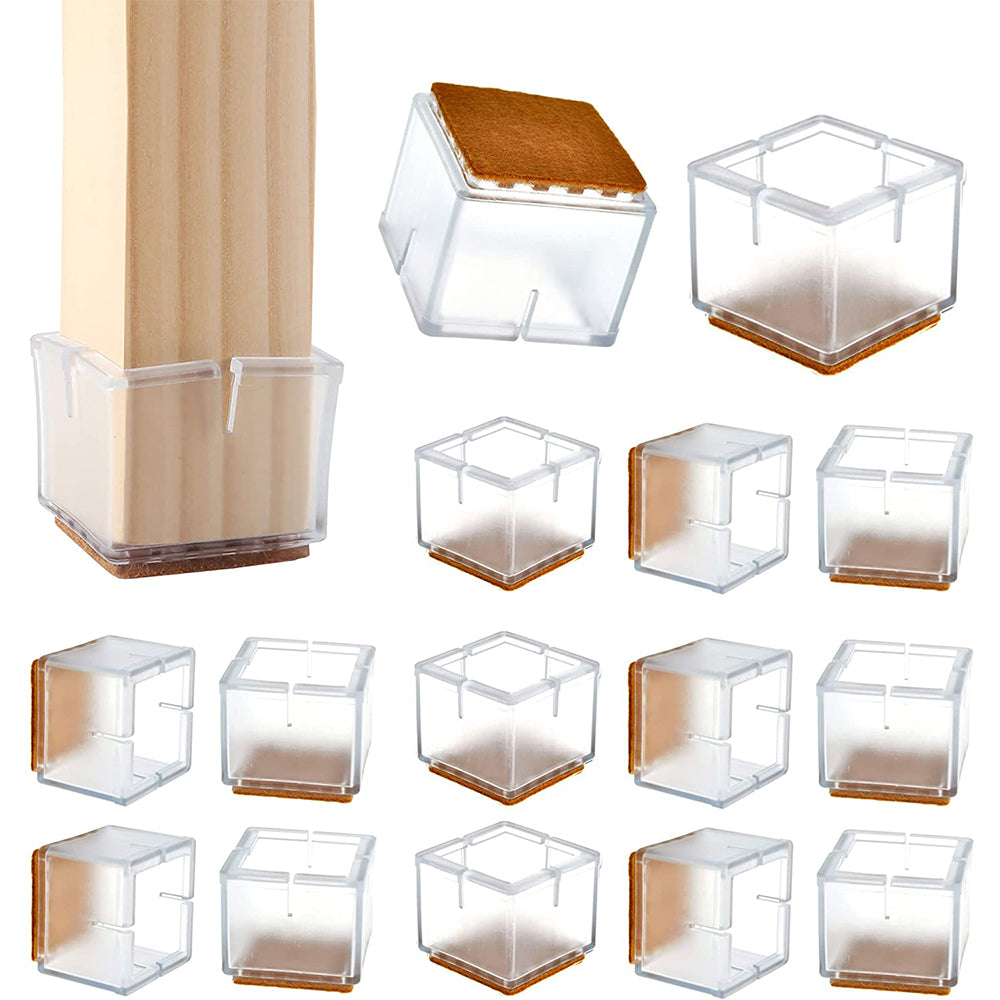 16pcs Chair Leg Floor Silicone Covers with Glide Pads-Square