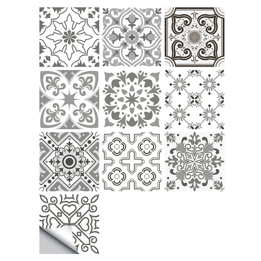 10pcs Moroccan Style Tile Wall Stickers-Grey