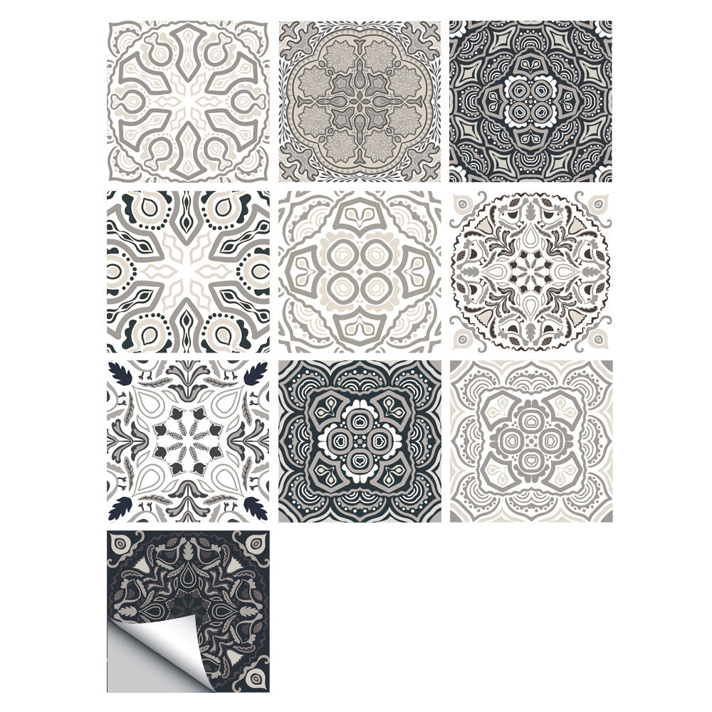 10pcs Moroccan Style Tile Wall Stickers-Grey and Black