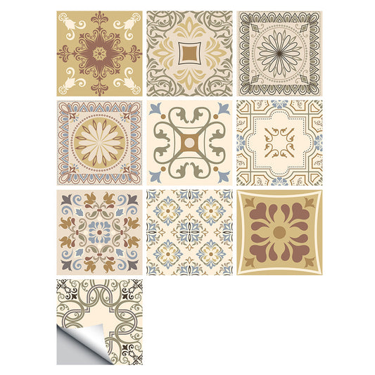 10pcs Moroccan Style Tile Wall Stickers-Brown