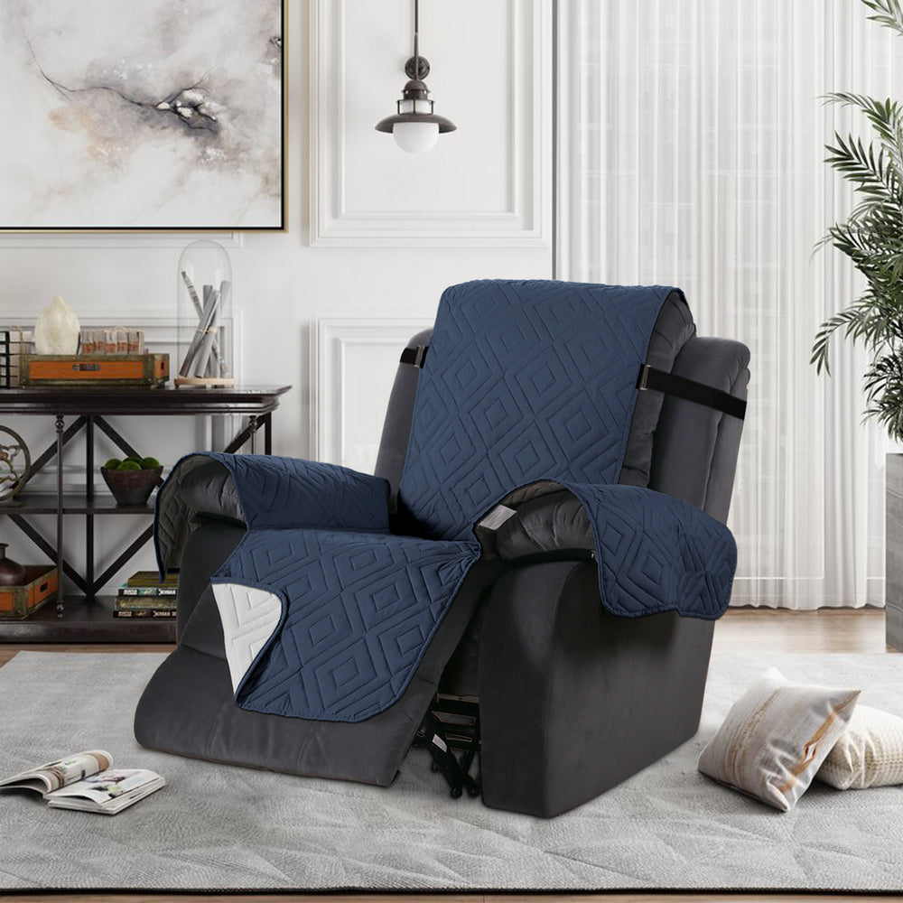 Waterproof Reversible Quilted Recliner Slipcover-Blue