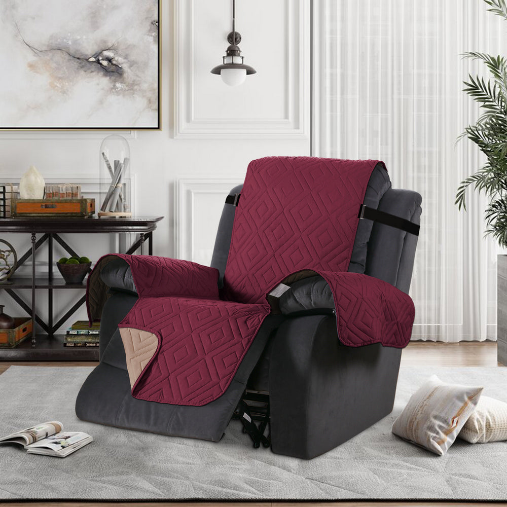 Waterproof Reversible Quilted Recliner Slipcover-Red