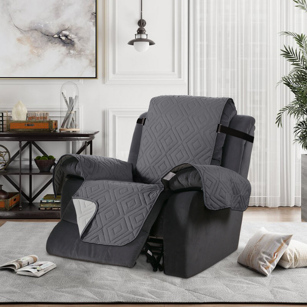 Waterproof Reversible Quilted Recliner Slipcover-Grey