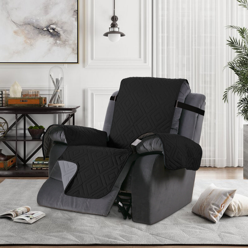 Waterproof Reversible Quilted Recliner Slipcover-Black