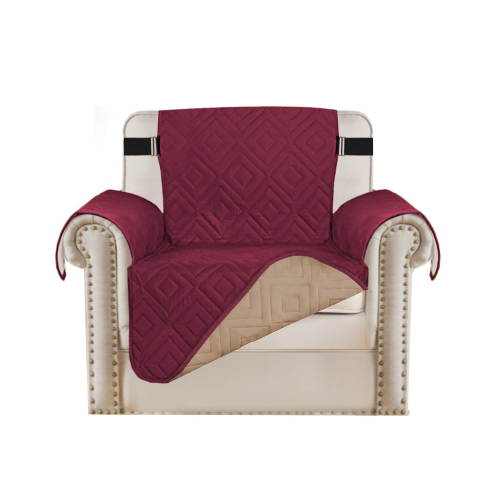 Waterproof Reversible Quilted Slipcover with Non-Slip Strap-Wine Red