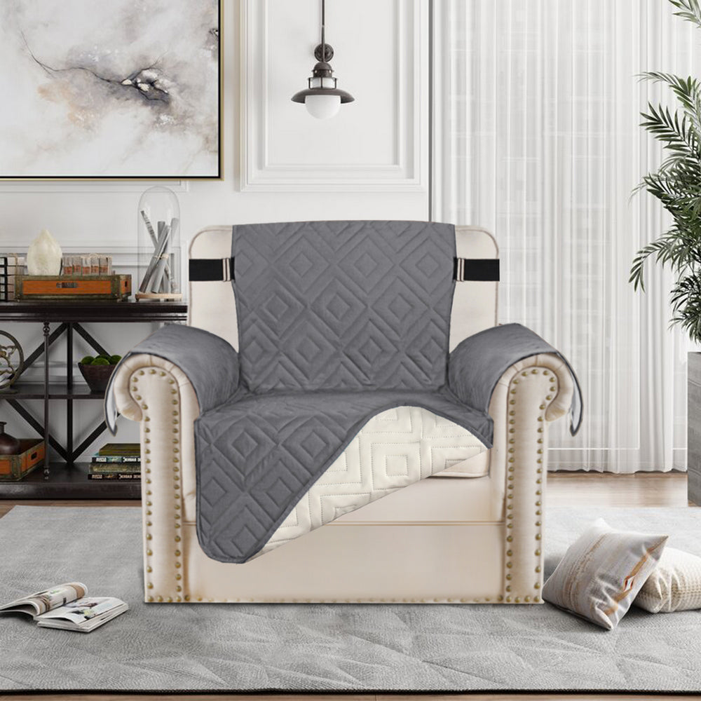 Waterproof Reversible Quilted Slipcover with Non-Slip Strap-Grey