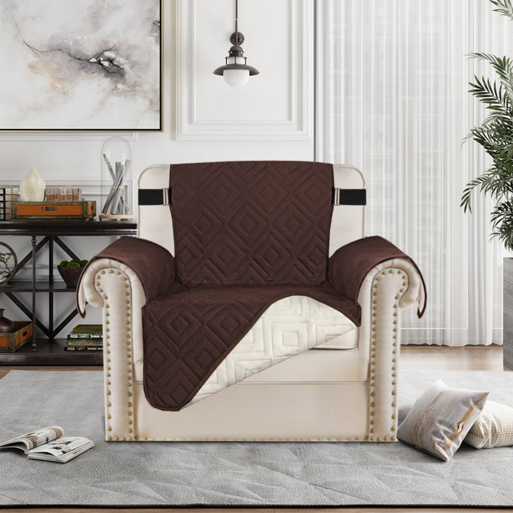 Waterproof Reversible Quilted Slipcover with Non-Slip Strap-Brown