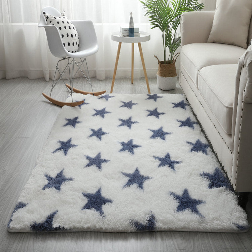 Anti SlipTie-Dyed Floor Carpet Fluffy Rug-Blue Five Star