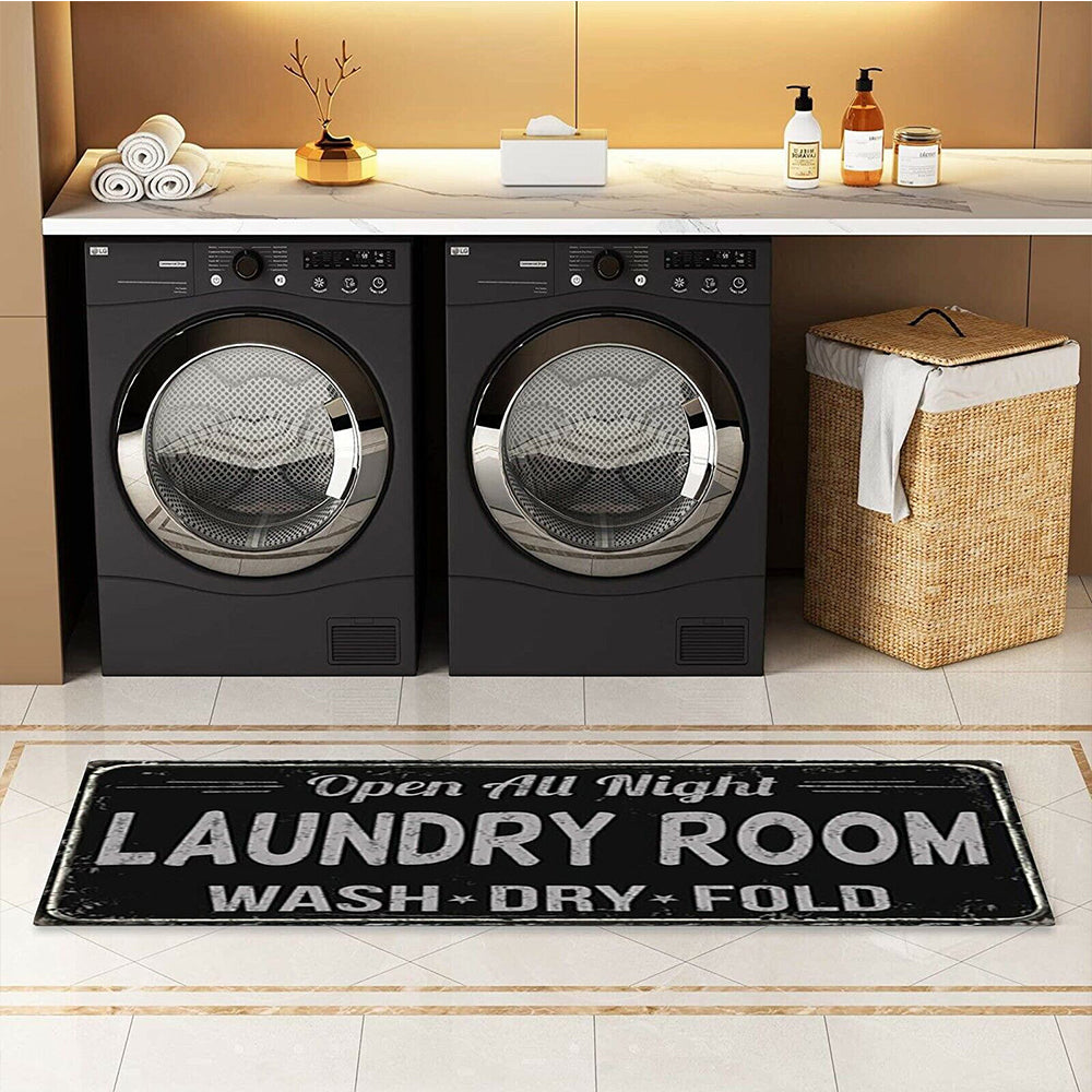 Farmhouse Laundry Room Rug Non Slip Waterproof Laundry Floor Mat-Black