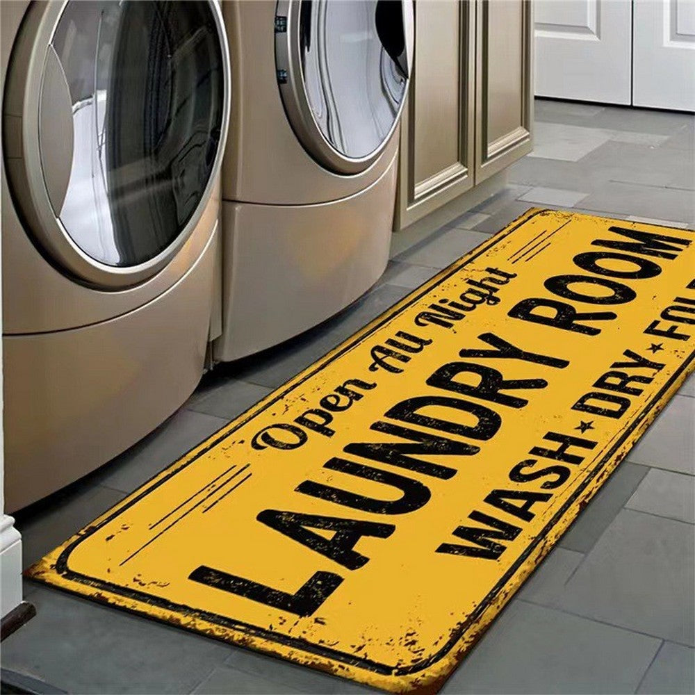 Farmhouse Laundry Room Rug Non Slip Waterproof Laundry Floor Mat-Yellow