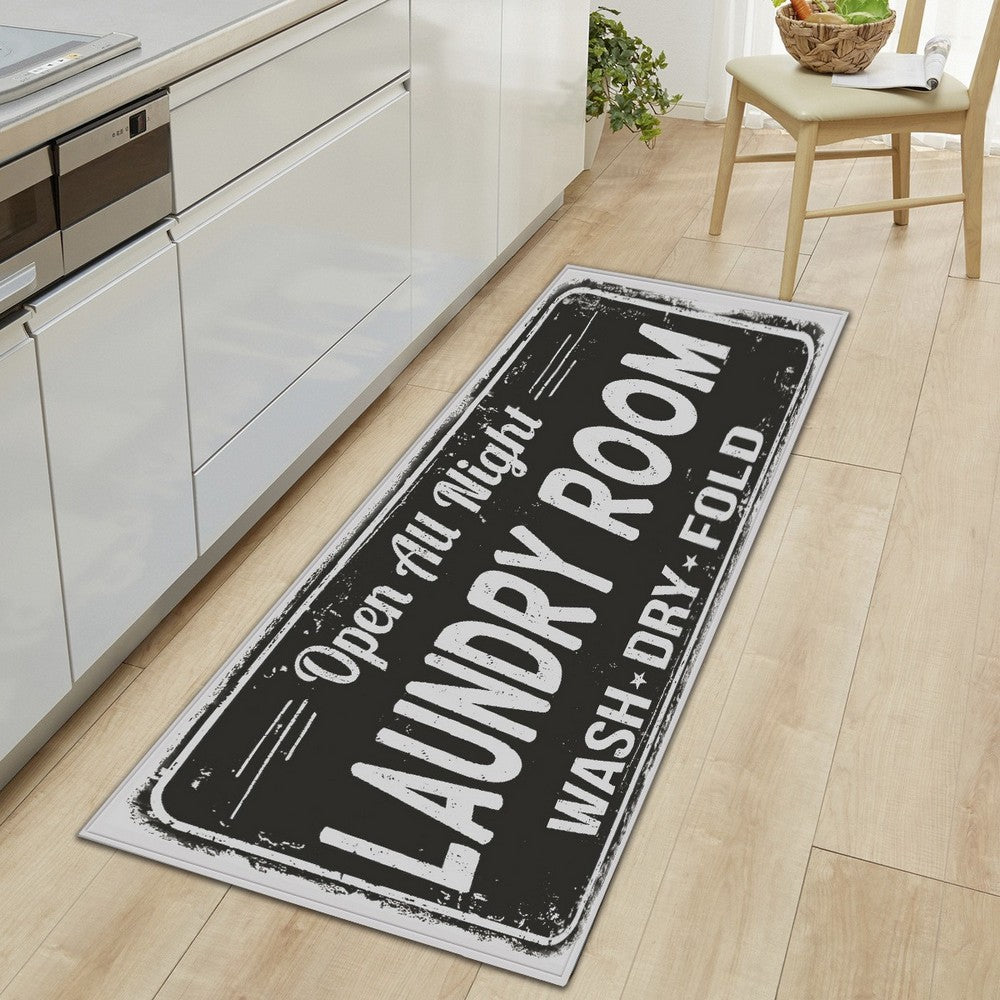 Farmhouse Laundry Room Rug Non Slip Waterproof Laundry Floor Mat-Black