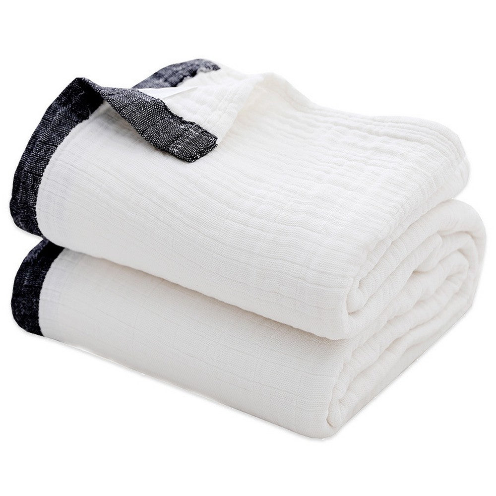 100%Cotton Light Comfortable Muslin Blanket for All Season-White