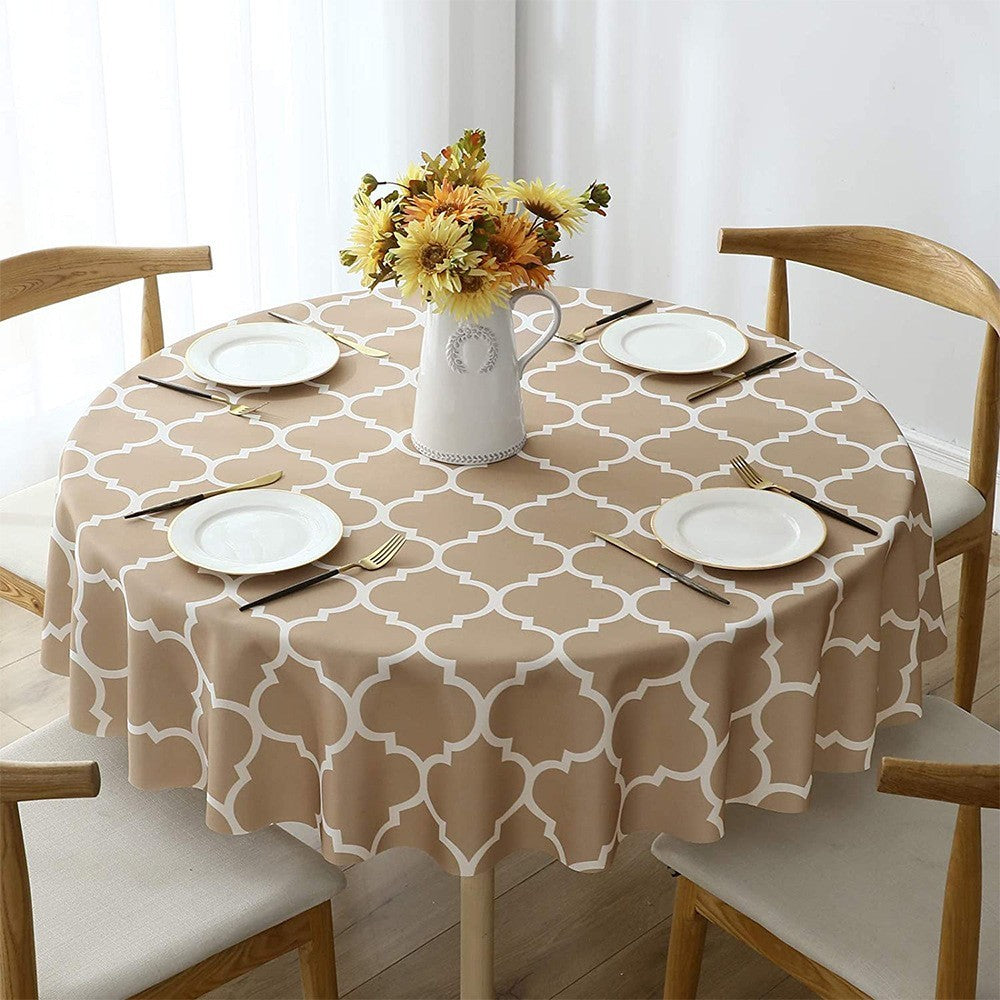 Plaid Print Waterproof Round Tablecloth Oil Proof Spill-Proof Table Cloth