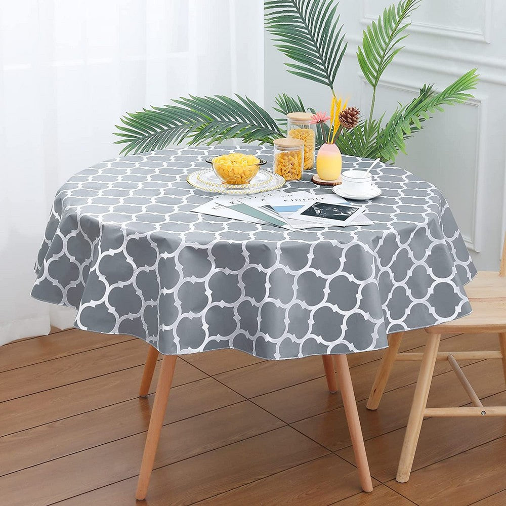 Plaid Print Waterproof Round Tablecloth Oil Proof Spill-Proof Table Cloth