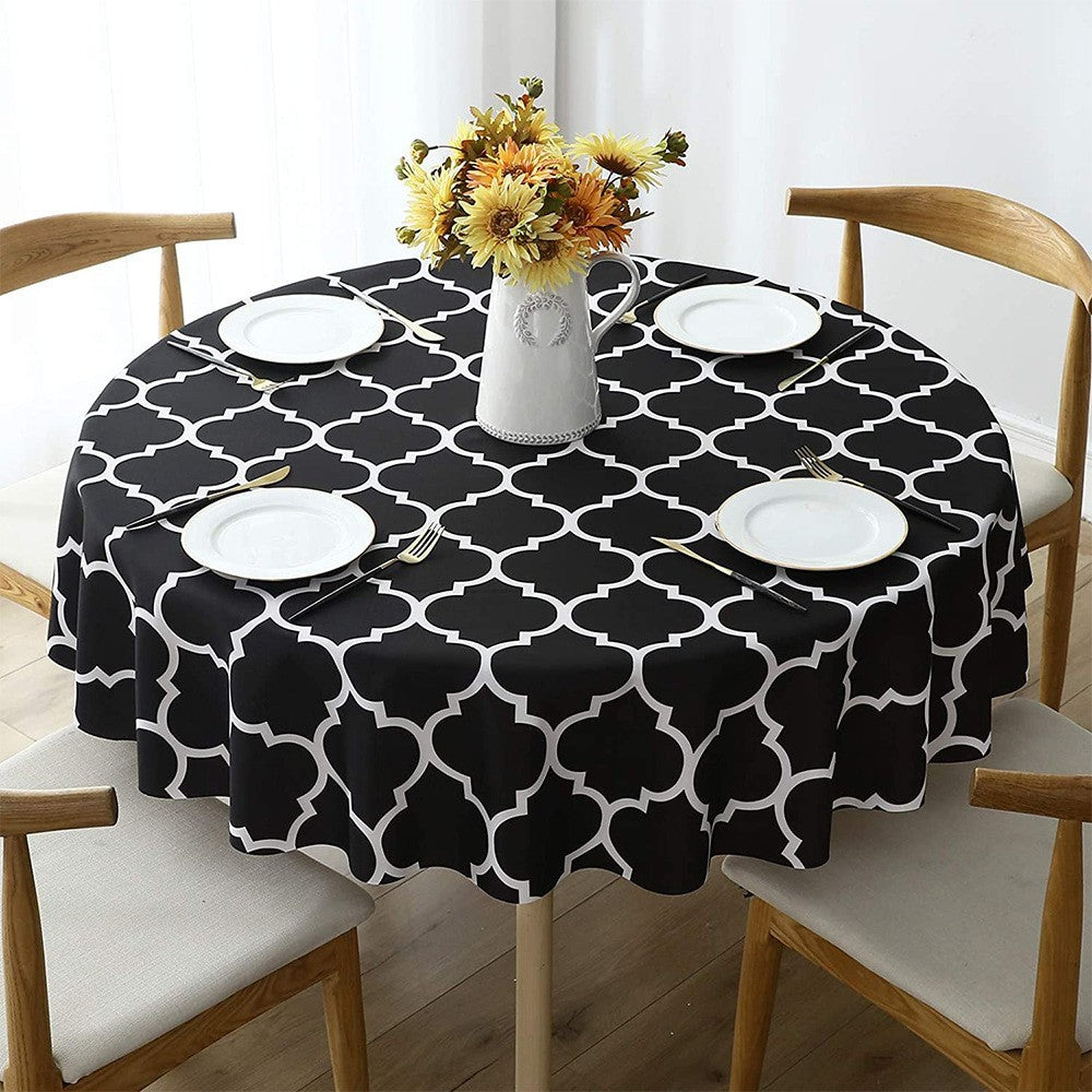 Plaid Print Waterproof Round Tablecloth Oil Proof Spill-Proof Table Cloth